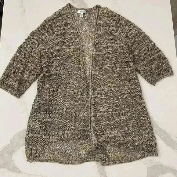 Dress Barn LongLine Knit Open Front Cardigan Tan/Brown 3/4 Sleeve Womens Plus 3X - Picture 1 of 7